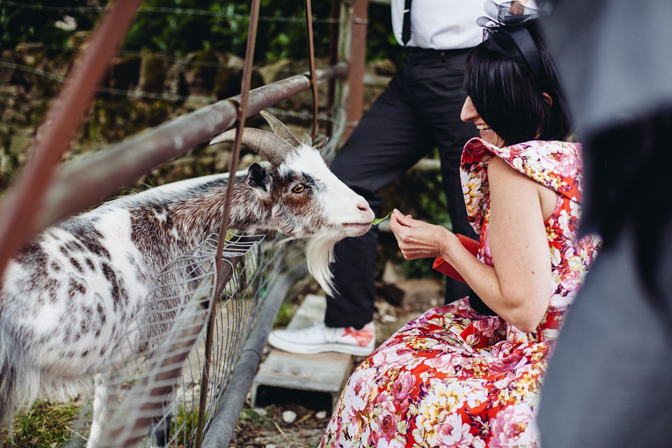 A 1970's Vintage Dress and a Floral Crown for a Book Inspired Farm Wedding. Photography by Lucy Little.