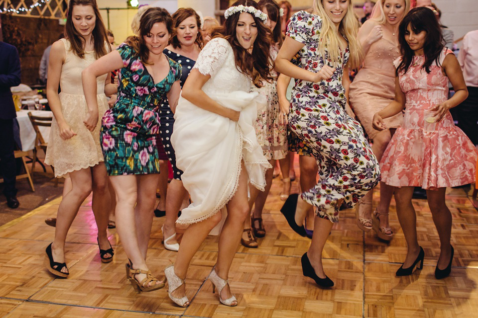 A 1970's Vintage Dress and a Floral Crown for a Book Inspired Farm Wedding. Photography by Lucy Little.