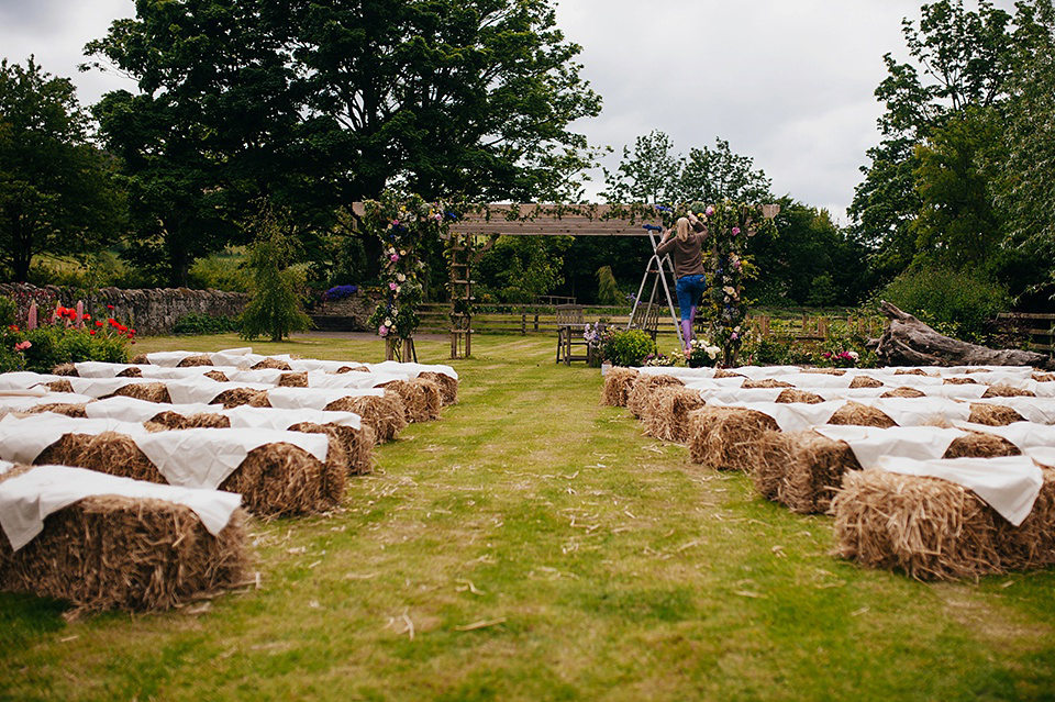 Tartan shoes and a Flowerdog for a Homemade Farm Wedding in Northumberland. Photography by Anna Urban.