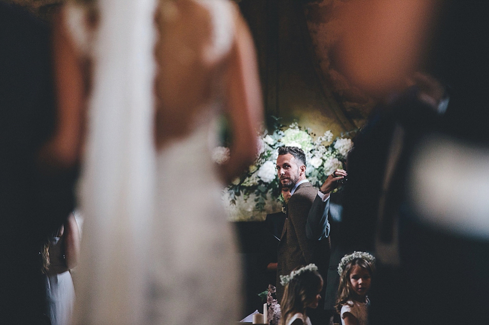 The bride wears Essense of Australia for her rustic wedding at Healey Barn, Northumberland. Photography by The Twins.