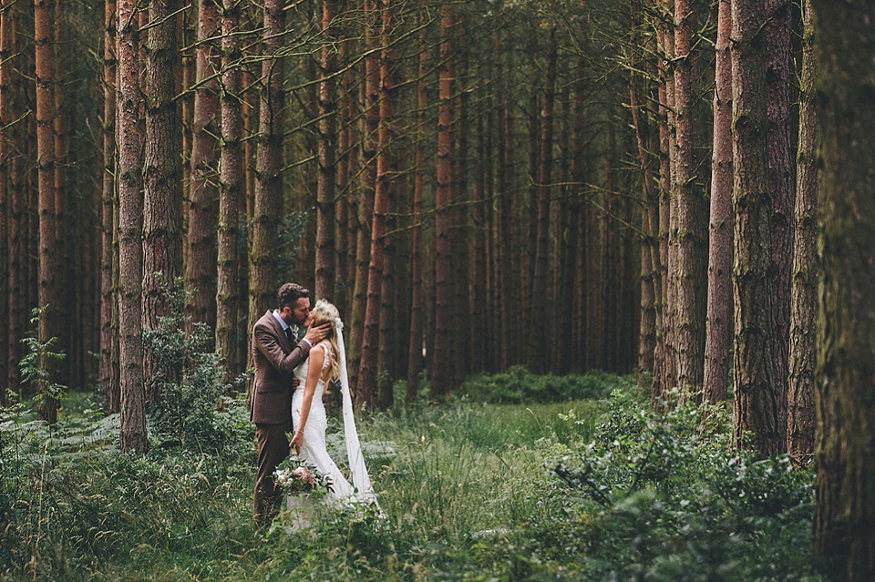 The bride wears Essense of Australia for her rustic wedding at Healey Barn, Northumberland. Photography by The Twins.