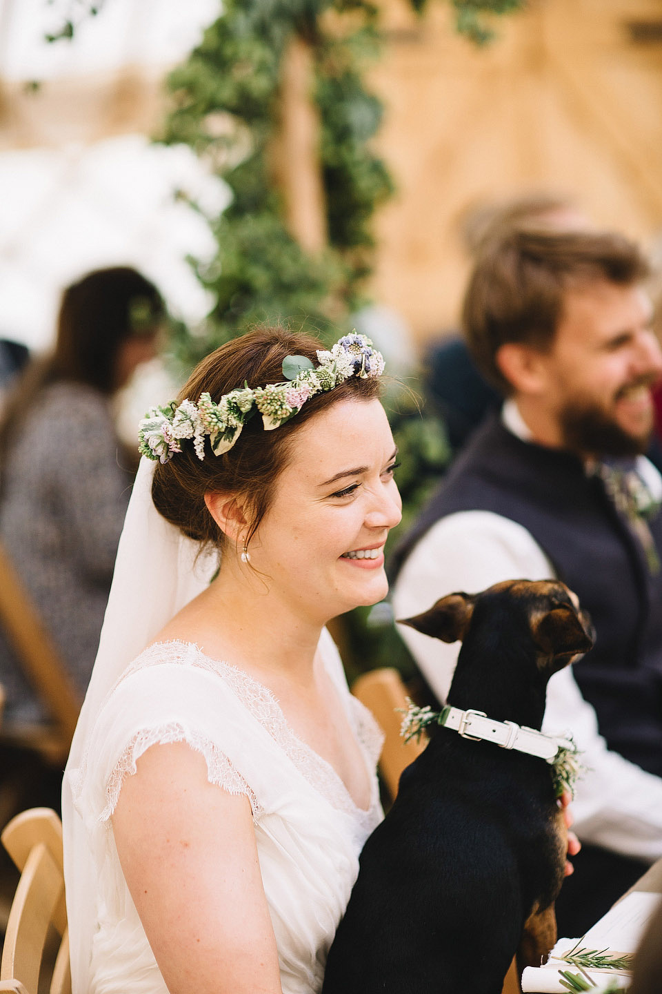 Bride Pip wore a handmade dress for her rustic wedding on her parent's Orchard farm. Photography by S6 Photography.