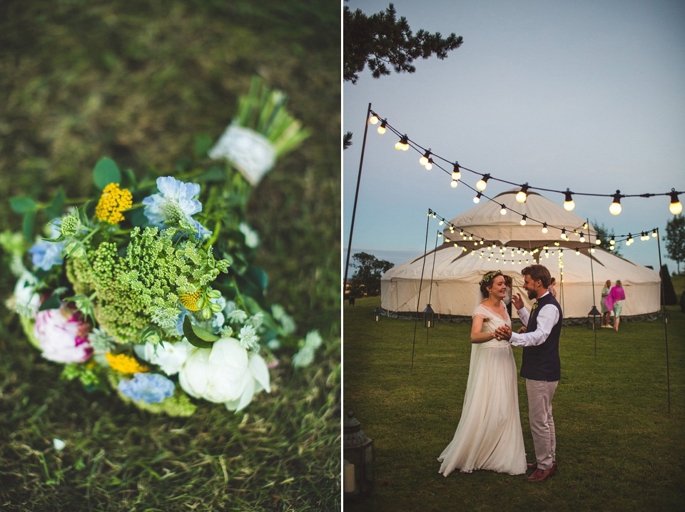 Bride Pip wore a handmade dress for her rustic wedding on her parent's Orchard farm. Photography by S6 Photography.