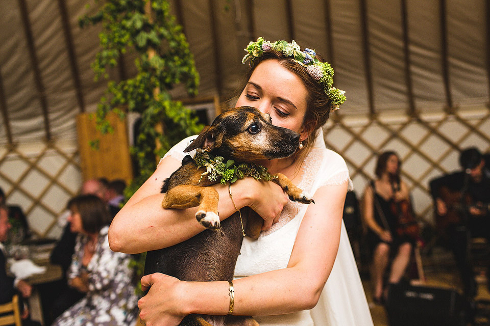 Bride Pip wore a handmade dress for her rustic wedding on her parent's Orchard farm. Photography by S6 Photography.