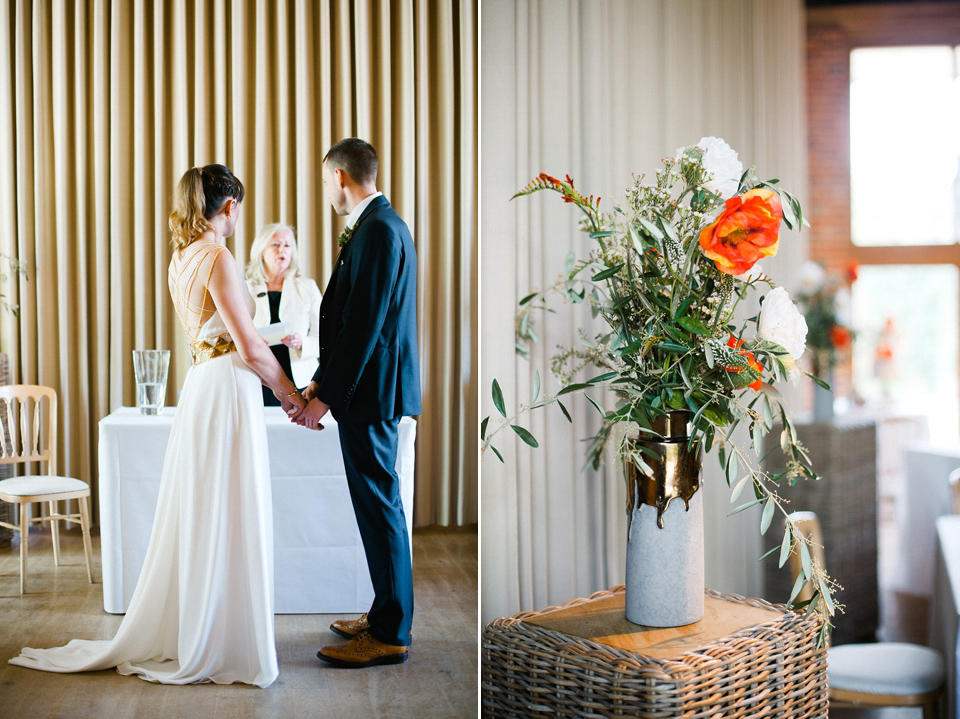 A Bright and Colourful, Geometric Inspired and Homespun Barn Wedding. Photography by Anushe Low. Cake by Clare of Little Bear Cakery.