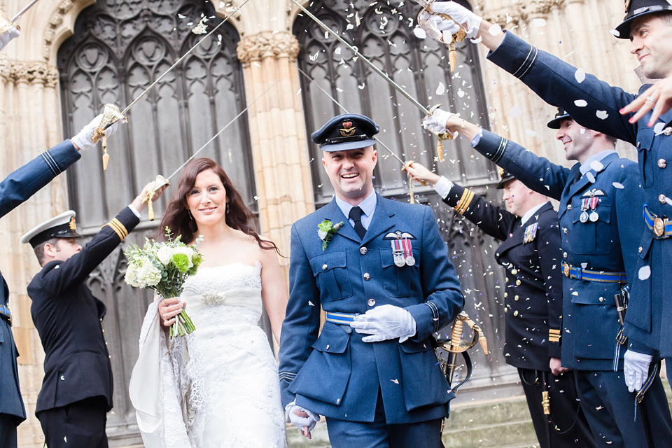 A Blue Hooded Cape for a Winter Military Wedding at York Minster. Photography by Cecelina Photography.