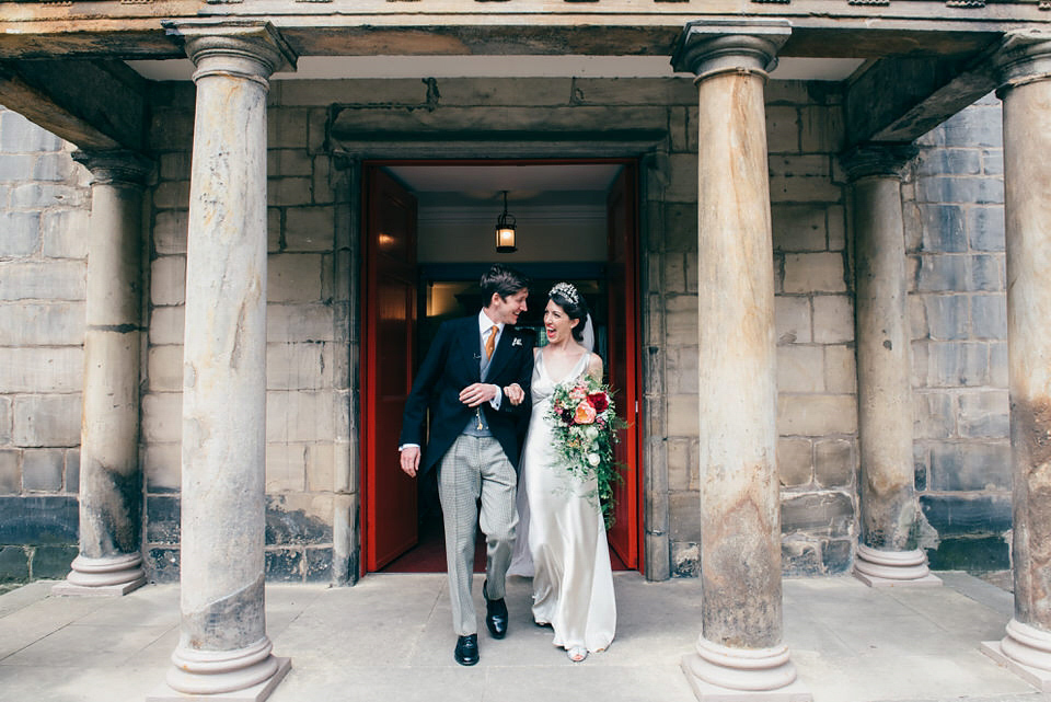 A Pleated Dress for a 1930's Inspired Kitsch and Glamorous City Wedding. Photography by Lisa Devine.