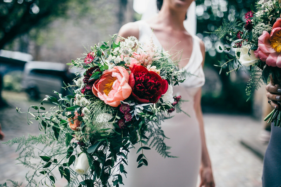 A Pleated Dress for a 1930's Inspired Kitsch and Glamorous City Wedding. Photography by Lisa Devine.