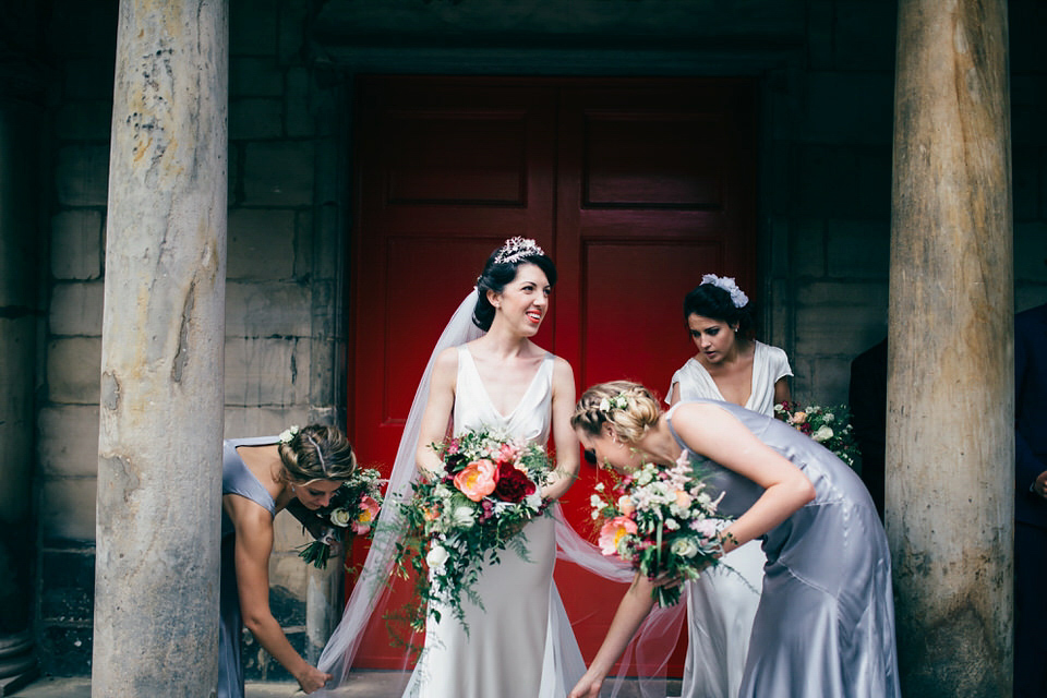 A Pleated Dress for a 1930's Inspired Kitsch and Glamorous City Wedding. Photography by Lisa Devine.