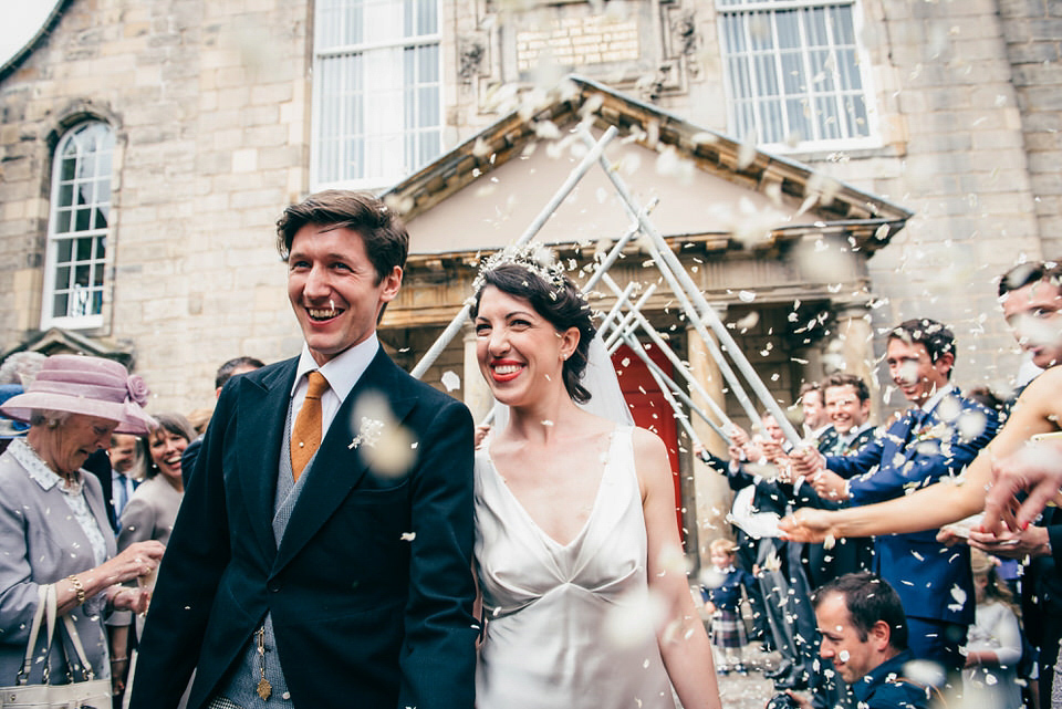 A Pleated Dress for a 1930's Inspired Kitsch and Glamorous City Wedding. Photography by Lisa Devine.