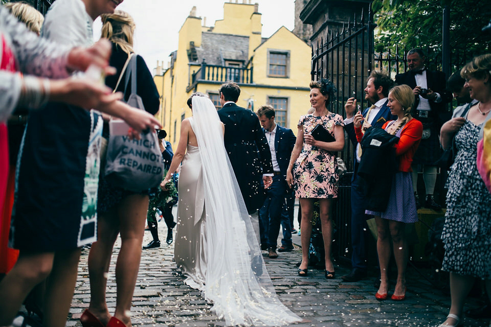 A Pleated Dress for a 1930's Inspired Kitsch and Glamorous City Wedding. Photography by Lisa Devine.