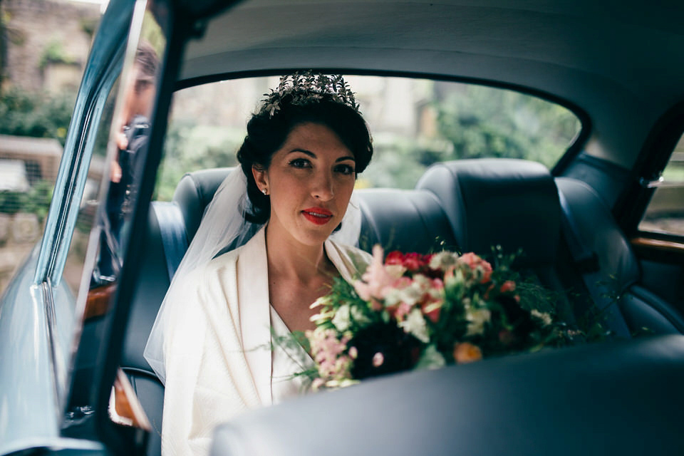 A Pleated Dress for a 1930's Inspired Kitsch and Glamorous City Wedding. Photography by Lisa Devine.