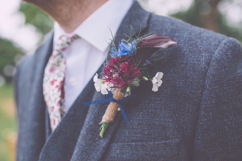 Bride Jo wears a Claire Pettibone gown and vintage tiara for her colourful, homespun and humanist wedding celebration. Photography by Naomi Jane Photography.