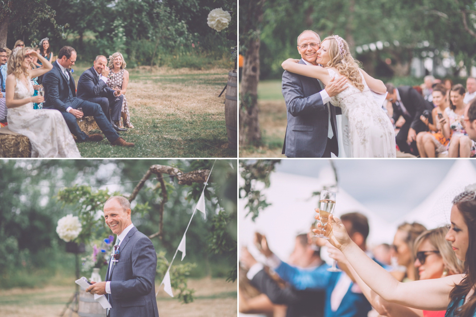 Bride Jo wears a Claire Pettibone gown and vintage tiara for her colourful, homespun and humanist wedding celebration. Photography by Naomi Jane Photography.