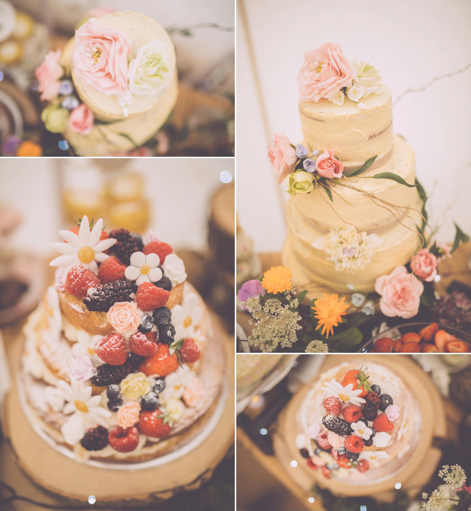 Bride Jo wears a Claire Pettibone gown and vintage tiara for her colourful, homespun and humanist wedding celebration. Photography by Naomi Jane Photography.