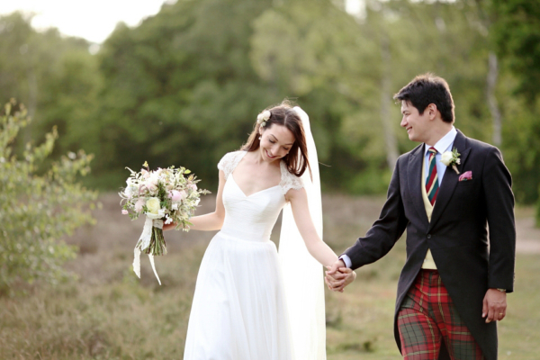 A Suzanne Neville Gown For Romantic, Countryside Wedding in Shades of Dusky Pink