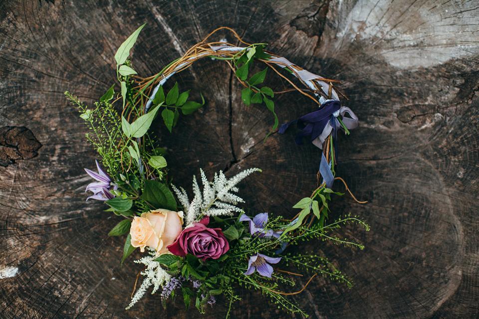 The bride wears an Edwardian inspired wedding dress for her homespun pub wedding. Images by Green Antlers Photography.