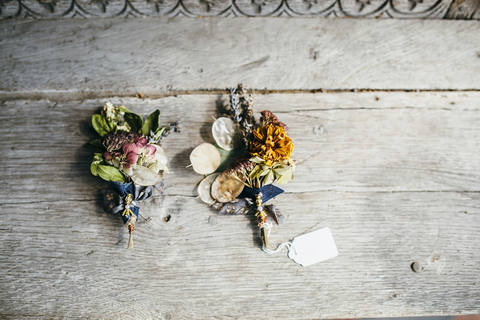 The bride wears an Edwardian inspired wedding dress for her homespun pub wedding. Images by Green Antlers Photography.