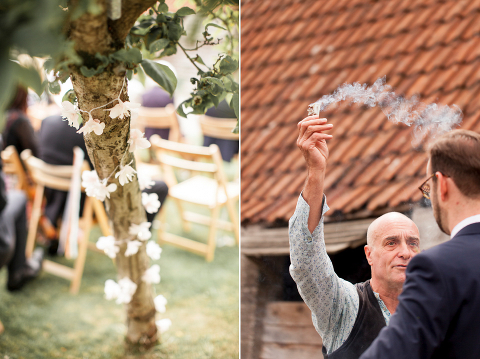 Jenny wore a 'Lost in Paris' gown, created from vintage French lace, for her spiritual and homespun wedding held at Court Farm in Somerset. Photography by Kerry Bartlett