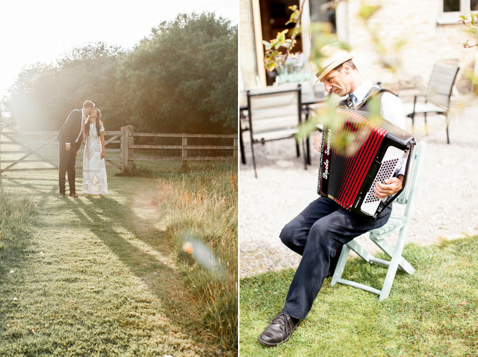 Jenny wore a 'Lost in Paris' gown, created from vintage French lace, for her spiritual and homespun wedding held at Court Farm in Somerset. Photography by Kerry Bartlett