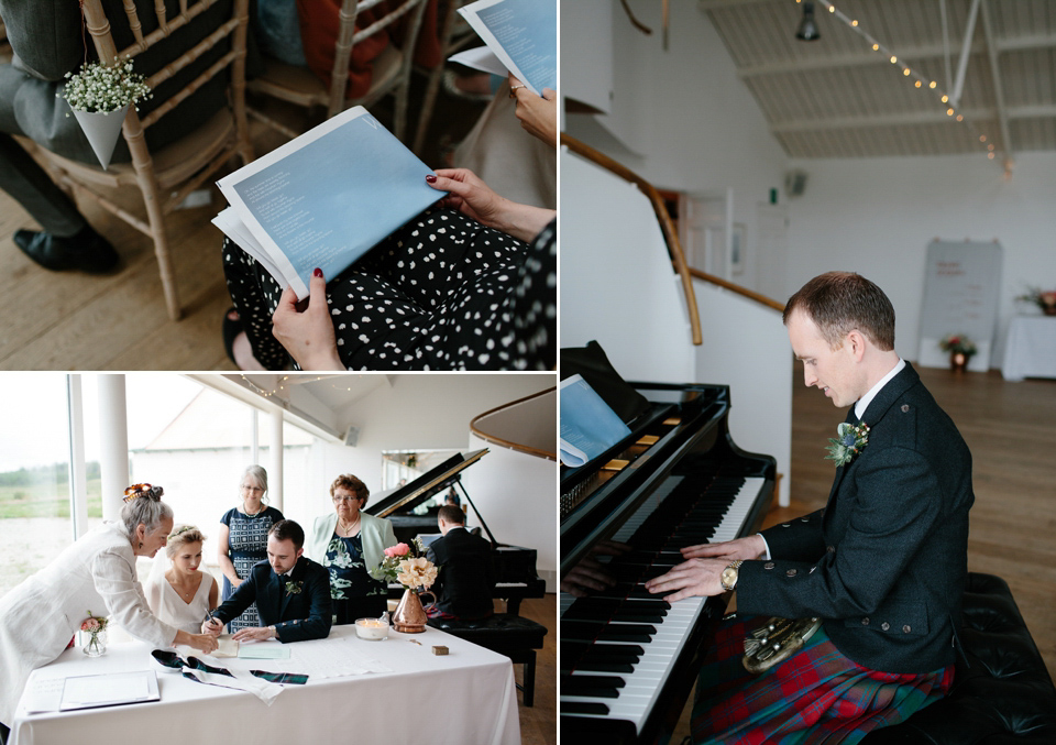 Lauren wears an original vintage 1940s wedding dress and veil for her elegant and colourful wedding at Crear in Scotland. Photography by Caro Weiss.