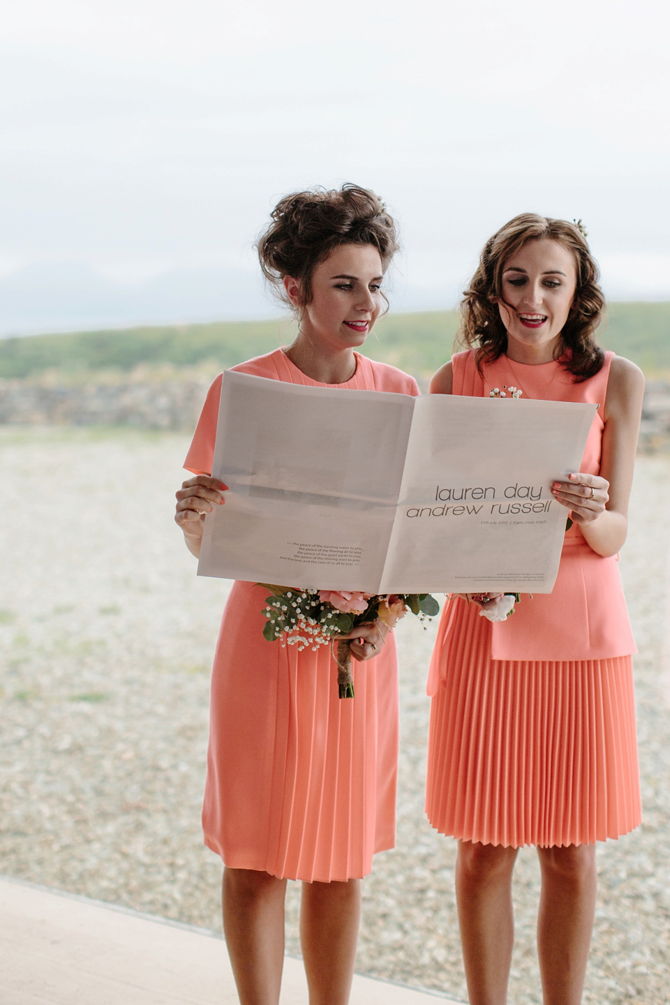 Lauren wears an original vintage 1940s wedding dress and veil for her elegant and colourful wedding at Crear in Scotland. Photography by Caro Weiss.