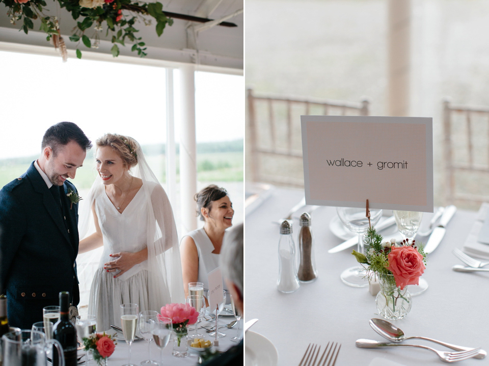 Lauren wears an original vintage 1940s wedding dress and veil for her elegant and colourful wedding at Crear in Scotland. Photography by Caro Weiss.