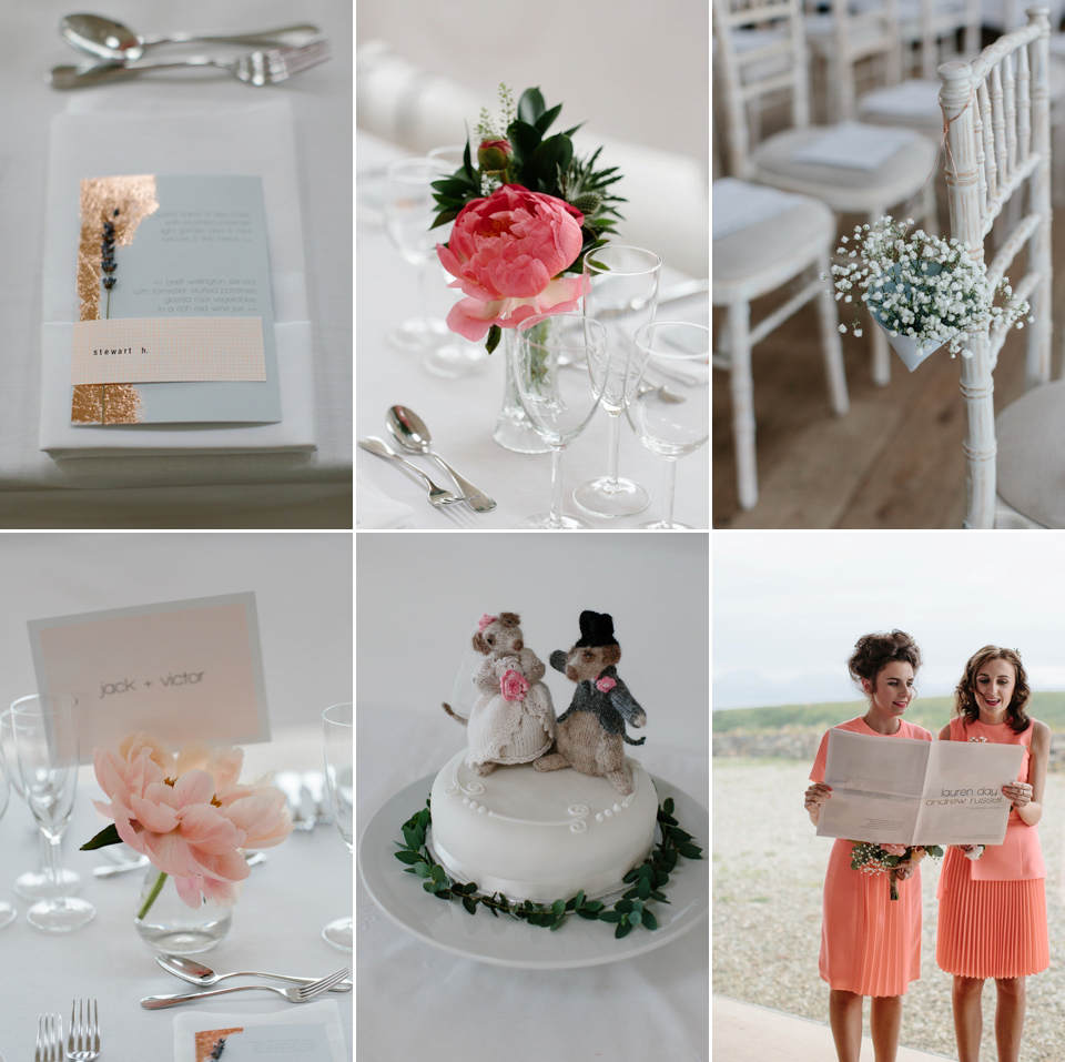 Lauren wears an original vintage 1940s wedding dress and veil for her elegant and colourful wedding at Crear in Scotland. Photography by Caro Weiss.