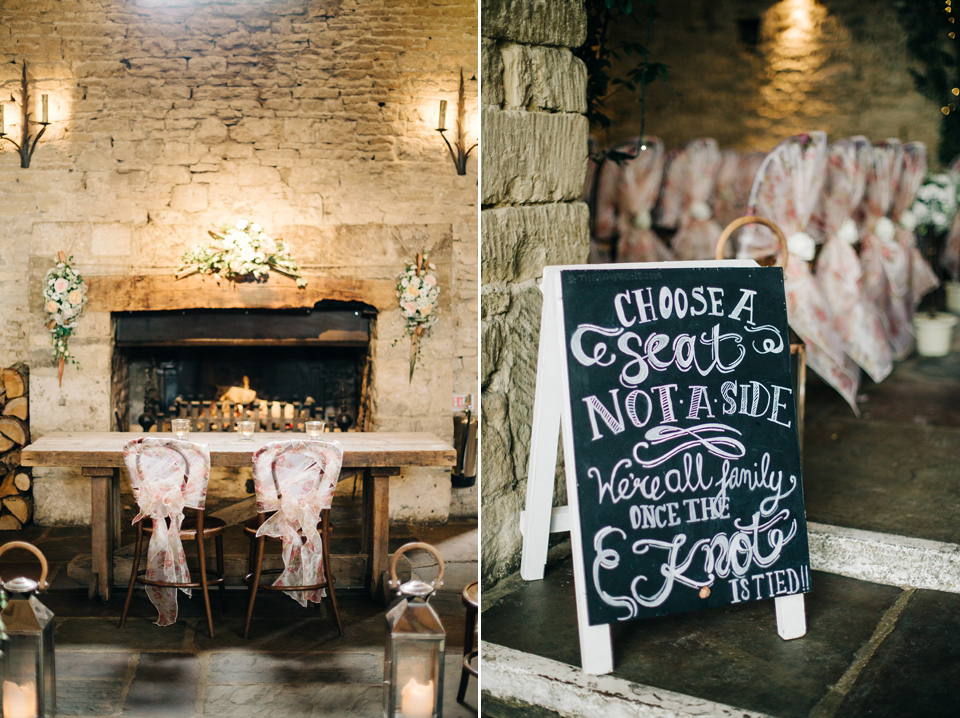 Bride Melanie wears the 'fleur' gown by Naomi Neoh for her Cripps Barn wedding. Her bridesmaids are most pretty in soft pink by 'For Her & For Him'. Images by M&J Photography.