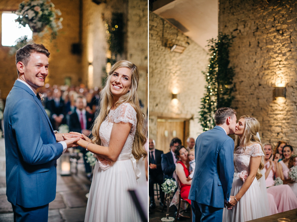 Bride Melanie wears the 'fleur' gown by Naomi Neoh for her Cripps Barn wedding. Her bridesmaids are most pretty in soft pink by 'For Her & For Him'. Images by M&J Photography.