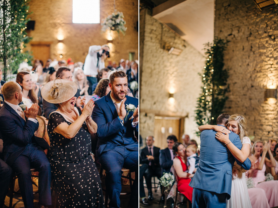 Bride Melanie wears the 'fleur' gown by Naomi Neoh for her Cripps Barn wedding. Her bridesmaids are most pretty in soft pink by 'For Her & For Him'. Images by M&J Photography.