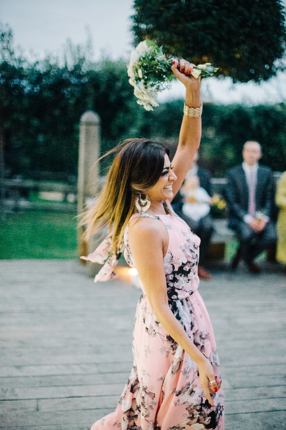 Bride Melanie wears the 'fleur' gown by Naomi Neoh for her Cripps Barn wedding. Her bridesmaids are most pretty in soft pink by 'For Her & For Him'. Images by M&J Photography.