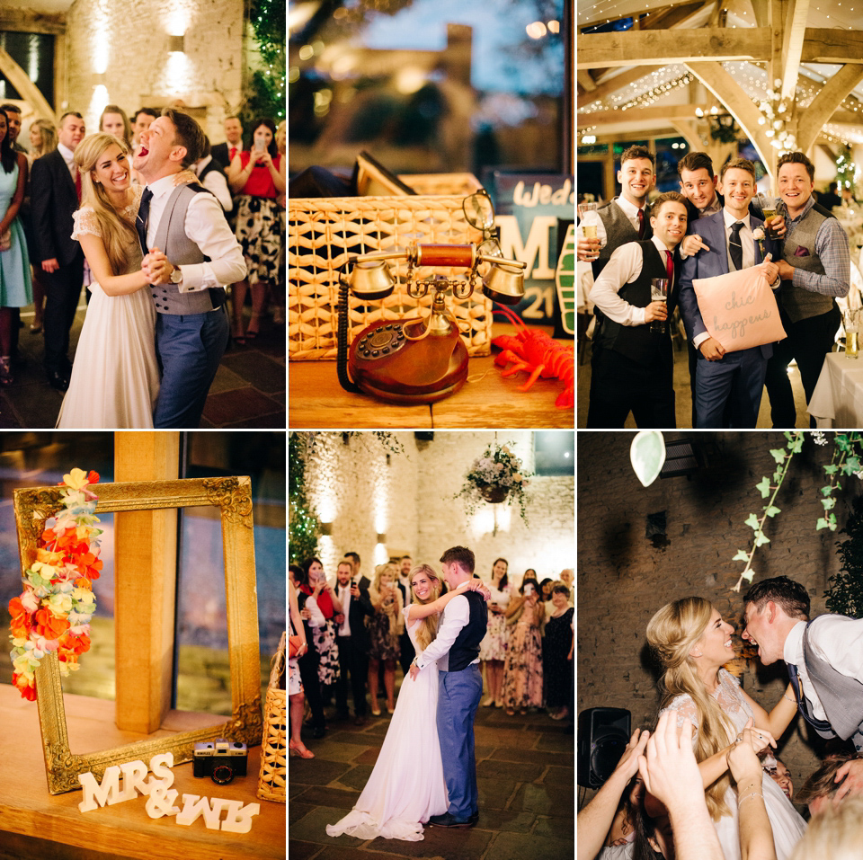 Bride Melanie wears the 'fleur' gown by Naomi Neoh for her Cripps Barn wedding. Her bridesmaids are most pretty in soft pink by 'For Her & For Him'. Images by M&J Photography.