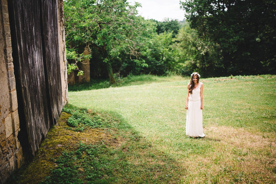 Emmanuelle wore a dress she designed herself for her chic and boho-luxe style French Chateau wedding. Photography by Joseph Hall.