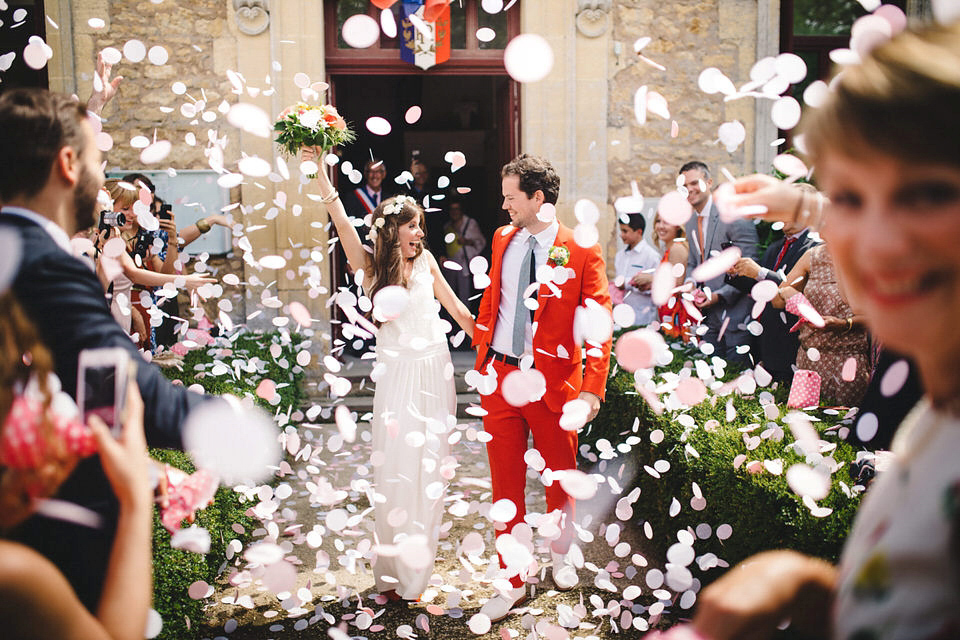 Emmanuelle wore a dress she designed herself for her chic and boho-luxe style French Chateau wedding. Photography by Joseph Hall.