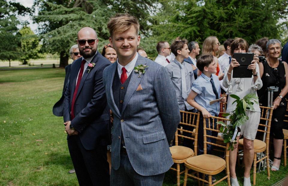 Bride Alex wore a Hermione de Paula gown for her modern, quirky wedding at Maunsel House in Somerset. Photography by Karolina of Hearts on Fire.