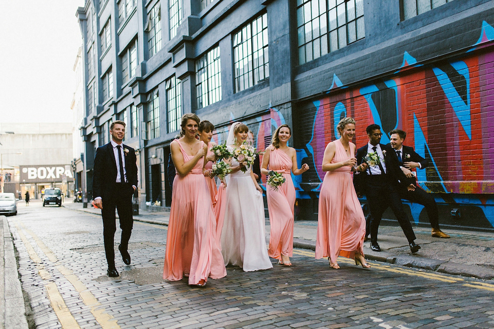 Bride Carly wears a Belle & Bunty gown for her cool East London wedding at the ACE hotel, Shoreditch. Photography by Alain M.