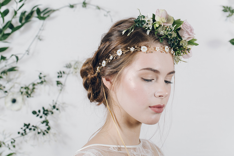 wpid403790 Elizabetta gold mother of pearl flower headband £145 with real flower crown by Debbie Carlisle www.debbiecarlisle.com3