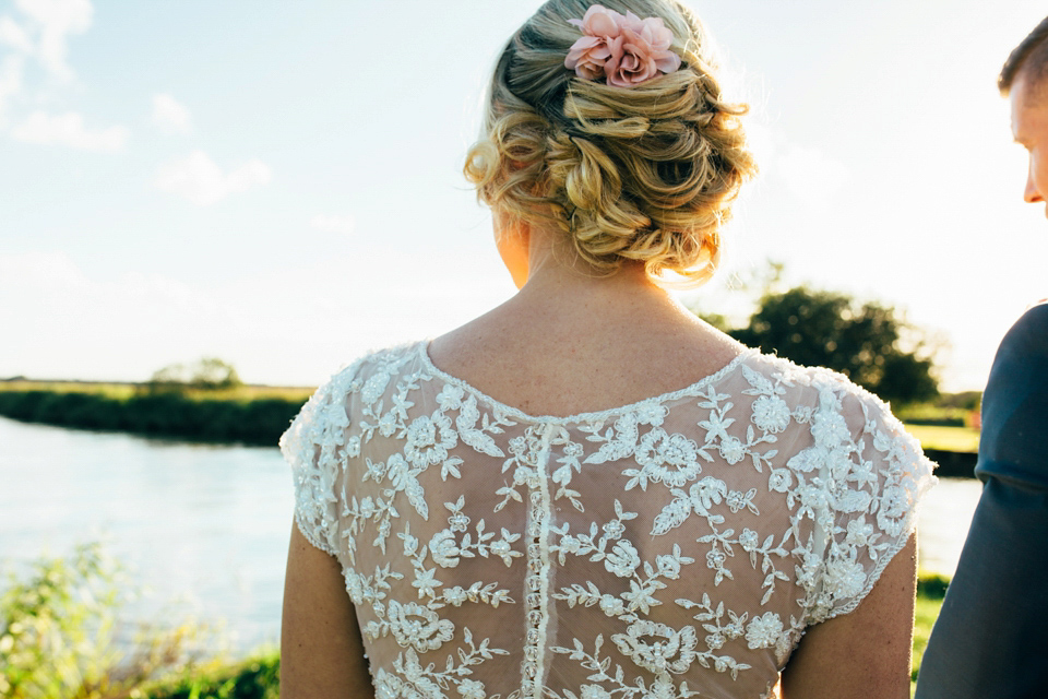 Bride Sam wore a Maggie Sottero gown for her romantic Suffolk country pub wedding. Photography by Emily Tyler.