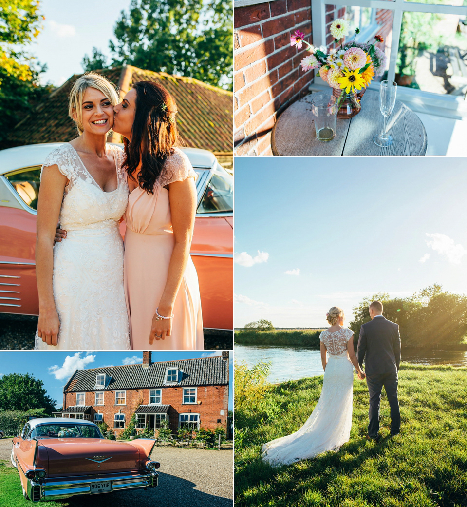 Bride Sam wore a Maggie Sottero gown for her romantic Suffolk country pub wedding. Photography by Emily Tyler.