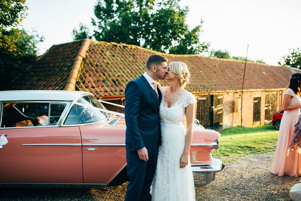 Bride Sam wore a Maggie Sottero gown for her romantic Suffolk country pub wedding. Photography by Emily Tyler.