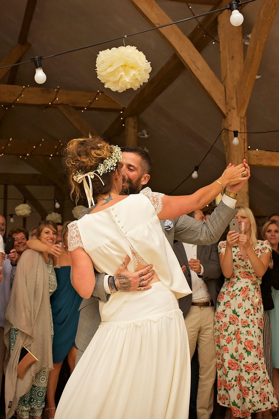 Bride Annie wore Laure de Sagazan separates for her laid back, boho-luxe inspired barn wedding.