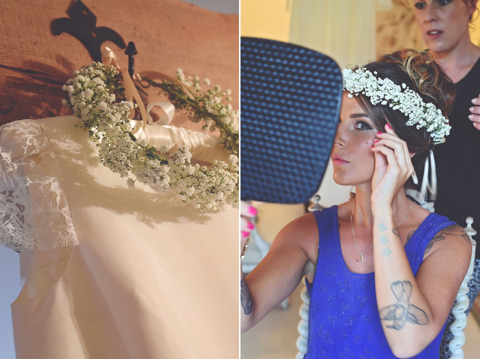 Bride Annie wore Laure de Sagazan separates for her laid back, boho-luxe inspired barn wedding.