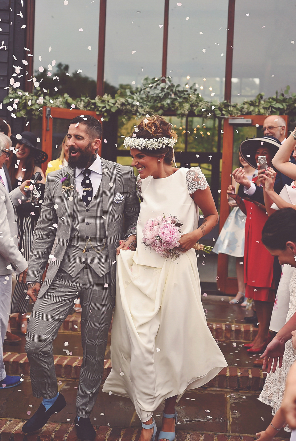 Bride Annie wore Laure de Sagazan separates for her laid back, boho-luxe inspired barn wedding.