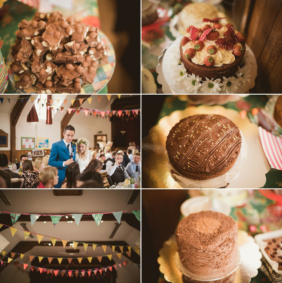 Bride Kate wears a Grace Loves Lace gown for her colourful and Fiesta inspired village hall wedding. Photography by Tom Ravenshear.