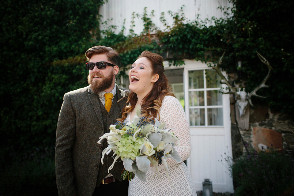 Bride India wears a 1970's inspired gown by Rowanjoy for her Icelandic inspired bohemian and free spirited wedding at Monachyle Mhor in Scotland. Photography by Caro Weiss. Bride India wears a 1970's inspired gown by Rowanjoy for her Icelandic inspired bohemian and free spirited wedding at Monachyle Mhor in Scotland. Photography by Caro Weiss.