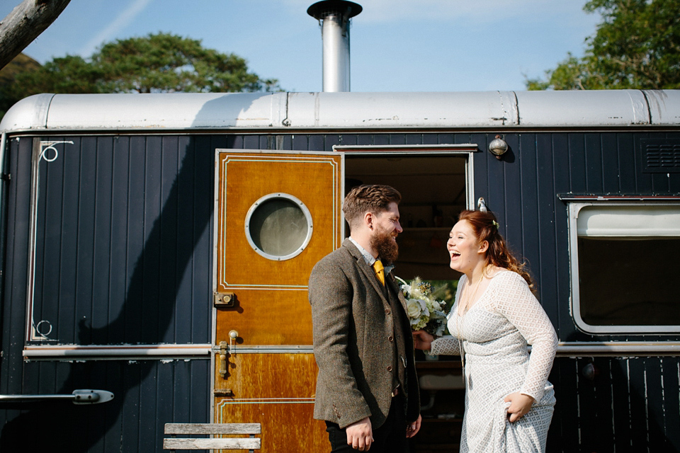 Bride India wears a 1970's inspired gown by Rowanjoy for her Icelandic inspired bohemian and free spirited wedding at Monachyle Mhor in Scotland. Photography by Caro Weiss. Bride India wears a 1970's inspired gown by Rowanjoy for her Icelandic inspired bohemian and free spirited wedding at Monachyle Mhor in Scotland. Photography by Caro Weiss.