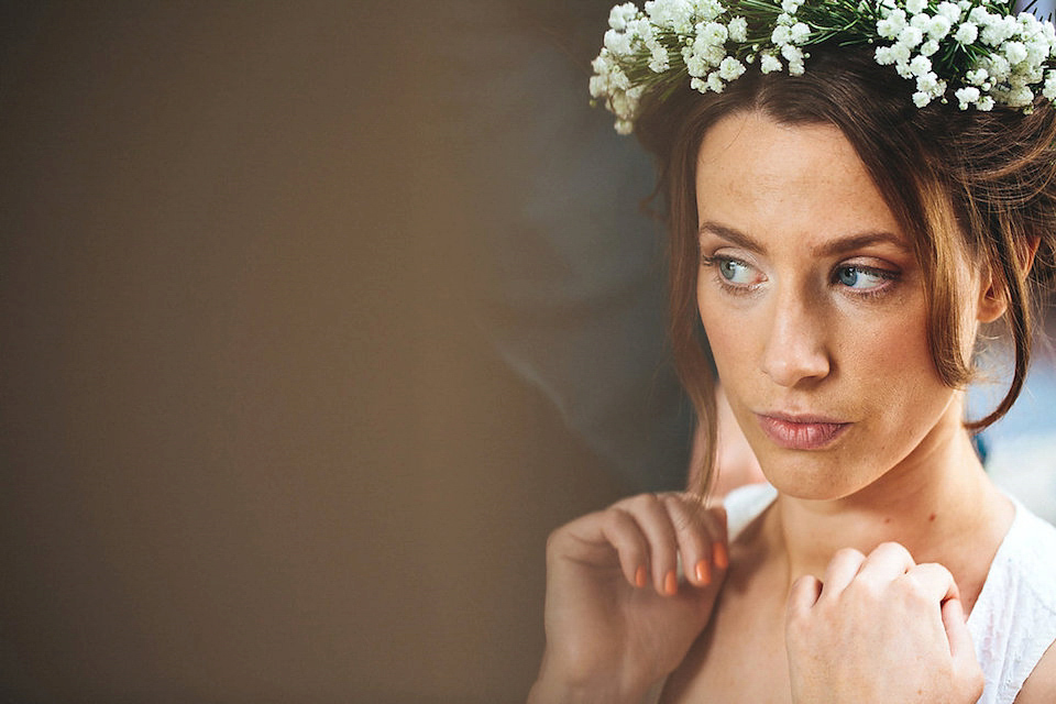 Bride Helen wears a Monsoon wedding dress for her quirky, cloud inspired English garden party wedding. Photography by Red on Blonde.