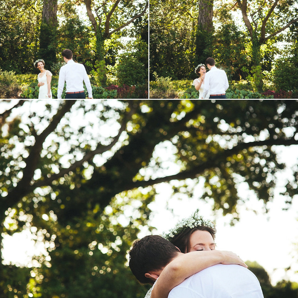 Bride Helen wears a Monsoon wedding dress for her quirky, cloud inspired English garden party wedding. Photography by Red on Blonde.