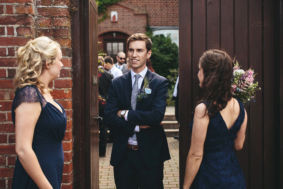 Bride Helen wears a Monsoon wedding dress for her quirky, cloud inspired English garden party wedding. Photography by Red on Blonde.